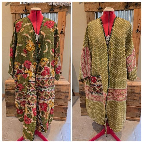 Upcycled Kantha Quilt Coat Long XL Handmade Reversible Dont Throw It Out - Picture 1 of 7